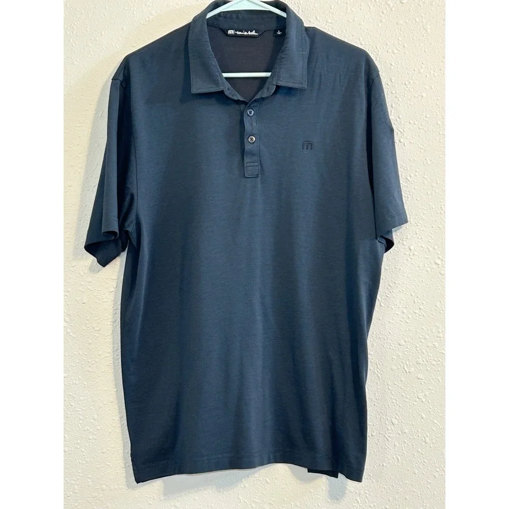 TravisMathew‎ Mens Large Navy Blue Micro Stripe Pima Cotton Blend Polo Shirt L